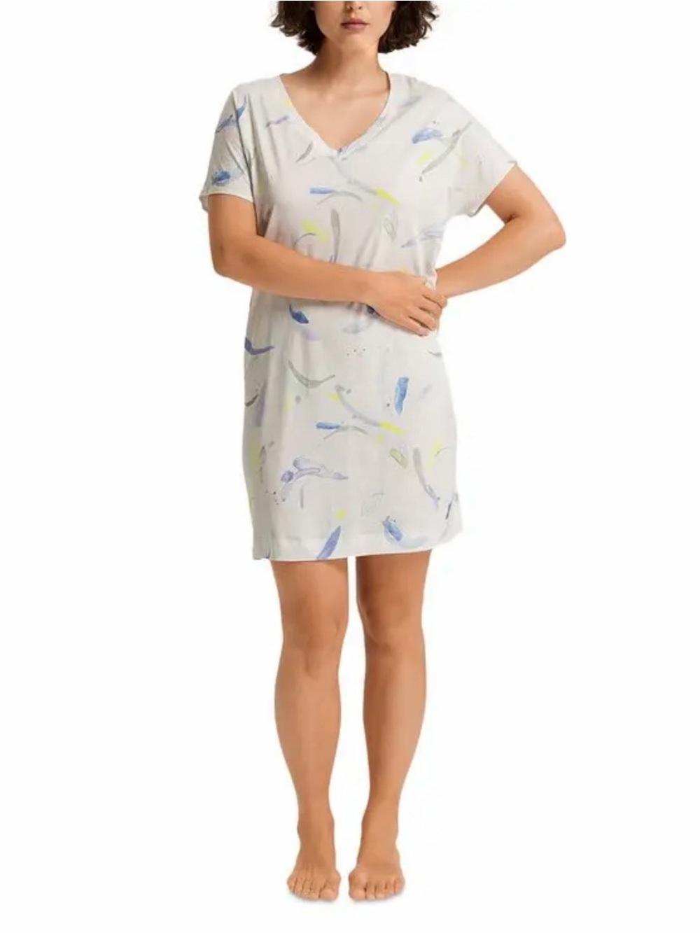 Hanro Sleep & Lounge cotton V-neck nightgown "Dive of Color" watercolor